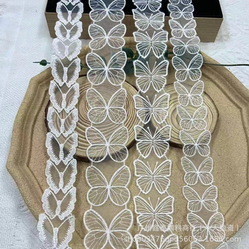 白色蝴蝶系列欧根纱涤纶条码花边童装服装头纱婚纱鞋子diy装饰辅