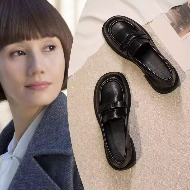 日系小皮鞋女2025春季新款英伦风黑色厚底乐福鞋一脚蹬jk制服单鞋